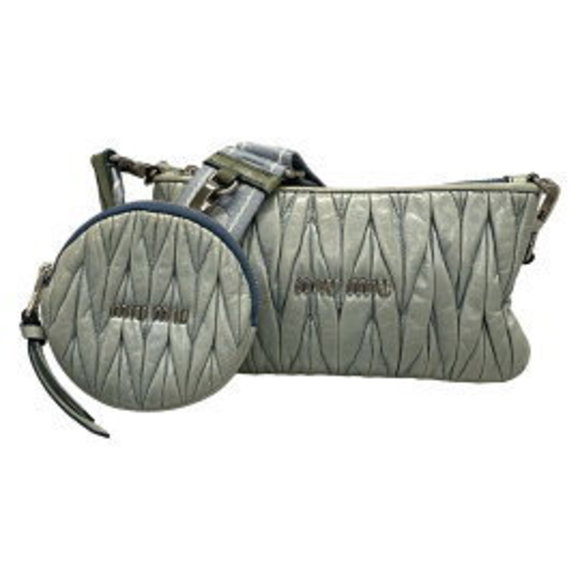 Miu Miu Matelasse Shoulder Bag Blue Leather - Picture 1 of 9